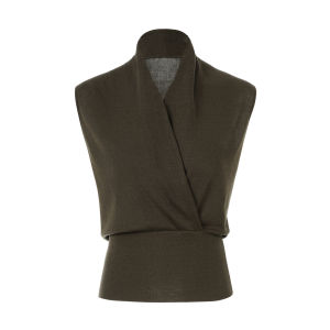 Lapel Collar V-neck Sleeveless Waist-accentuating Knit Top