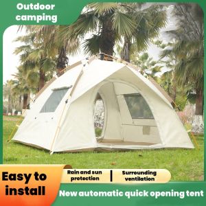 Camping Tent Outdoor Portable Folding Fully Automatic Camping Tent Silver Glue Coating Thickened Rainproof Tent Quick Installation Tent