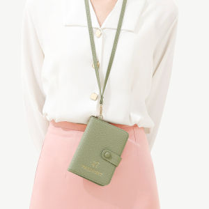 กระเป๋าใส่เอกสารเดินทางแบบโซ่คอสำหรับผู้หญิง หนัง RFID จัดระเบียบได้ กระเป๋าใส่บัตรแบบแยกชั้น กระเป๋าถือแบบมีสายสะพายไหล่