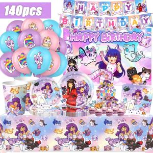 Takara Tomy | Aphmau Birthday Decorations Pink Video Game Party Favors Stickers Poster Balloon Backdrop Banner Cake Decoration Baby Showe Gift