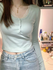 LUOFEN | Lace Spring New Style U-Neck Fitted T-Shirt