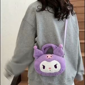 Sanrio Cartoon Kuromi Plush Shoulder Bag Japanese Cute Girl Heart Hand Lifting Diagonal Crossing