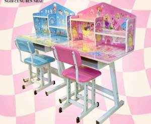 Bộ bàn ghế học tập kèm kệ sách thiết kế lắp ráp linh hoạt ghế điều chỉnh cao thấp phù hợp với các bé tiểu học - nội thất Khả Vy