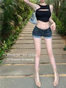 กางเกงยีนส์ขาตรงทรงสลิมฟิตสำหรับผู้หญิง กางเกงขาสั้นผู้หญิง ดีไซน์ซักแล้ว ดีไซน์สไตล์อเมริกัน ดีไซน์เซ็กซี่สำหรับฤดูร้อน