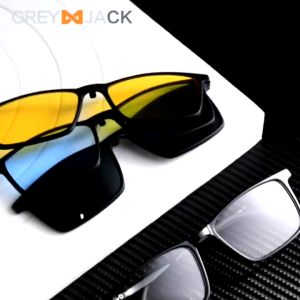 Grey Jack Kacamata Clip On 4in1 Free Polarized Lens Bahan TR90 Ringan Keren Pria Wanita Bisa Minus Multifungsi  6204
