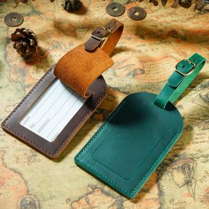 Genuine Leather Luggage Tag Suitcase Labels Baggage Leather Boarding Bag Tag Name ID Address Holder for Travel Accessory