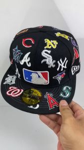 Topi Snapback Fit Fitted All Over Logo Patch Bordir Black Build Up Caps