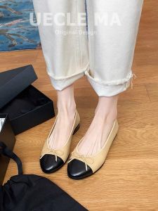 Uncle Mas French Style Flats Womens 2024 New Arrival Genuine Leather Assorted Colors Classic Style Every Night Shoes with Skirt Soft Bottom Flats