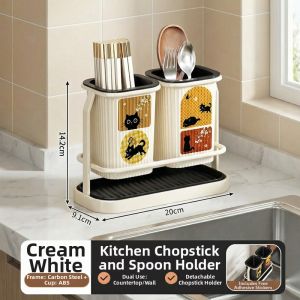 MINGZHIYIFAN | Water Draining Cutlery Storage Box No-drill Wall Hanging Shelf