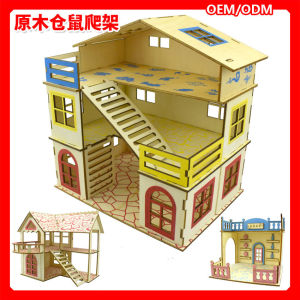 Large Size Log Wooden Hamster House Castle Shaped Villa Three Layers Independent Design Open Style Pet Toy for Small Pets