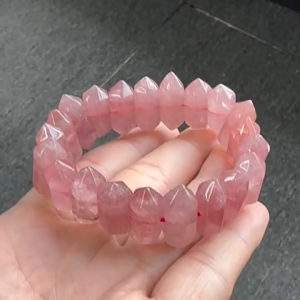 TIMESWIND Original Crystal Strawberry Quartz Clear Quartz Silver Obsidian Hexagonal Bead Bracelet for Men Women with Certificate