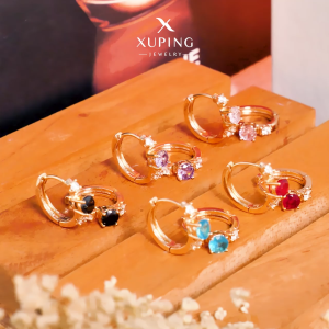 Xuping Anting Klip -  Anting Jepit  Mata Warna Bulat Lapis Emas 0161250322