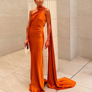 Đầm Maxi Mùa Hè Dáng Dài Thanh Lịch Bằng Lụa Satin Dành Cho Nữ VEITCHE Cổ Halter Không Tay Lưng Trần Có Dây Ruy Băng Thích Hợp Dự Tiệc