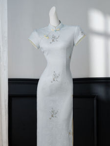 Elegant Traditional Chinese Dress with Modern Twist Blue Floral Print Slim Fit