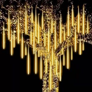 30CM/50CM LED Meteor Shower Rain Lights Waterproof Falling Raindrop Fairy String Light for Christmas Holiday Party Patio Decor EU/US plug/Solar powered
