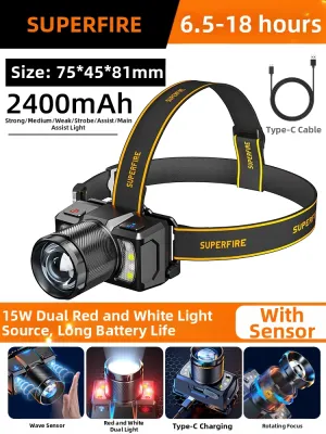 SUPERFIRE | Rechargeable Long Battery Life Night Fishing High-Power Headlamp