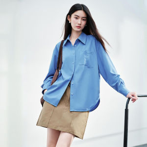 PEACEBIRD | Casual Classic Blue Loose Fit Long Sleeve Shirt