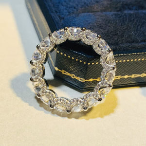 Accessible Luxury Design Full Diamond Stackable Ring Artificial Diamond Sterling Silver S925 Ring Female Marriage Proposal Engagement Ornament Non-Fading