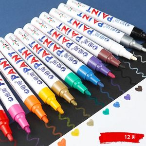 สีสันถาวร MARKER กันน้ําสีขาวเครื่องหมายยางยางยางผ้าสีโลหะสี MARKER ปากกา