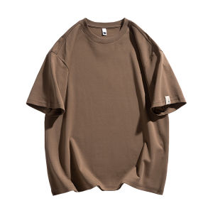 Heavyweight Solid Color Basic Short Sleeve T-Shirt Mens Summer Loose round Neck 230G Simple Sleeve Label Casual Sports