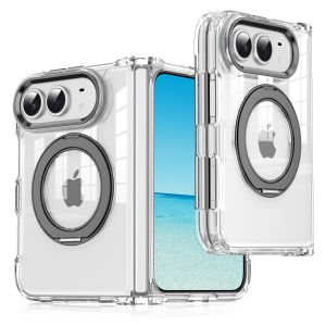 szhaiyu | For iPhone Duo iPhone 18 Fold Clear Phone Case With 360° Magnetic Rotate Stand With Lens Protection Shockproof Anti-fall Cover