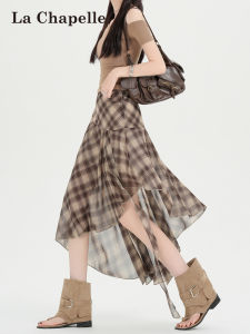 La Chapelle | High Waist Retro A-Line Flared Irregular Plaid Skirt Summer Chiffon