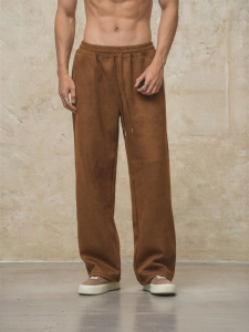 LUJIAMEN | Thickened Suede Knit Loose Straight Trousers Mens Pants