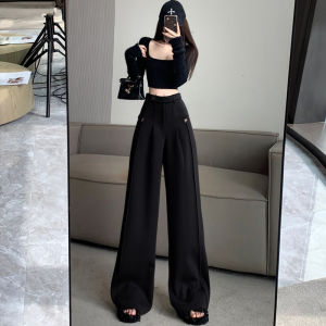 American Coffee Brown Wide-Leg Suit Pants Womens Loose Straight-leg Fall and Winter Fleece-lined Thickened Casual Pants Draped Mop Trousers