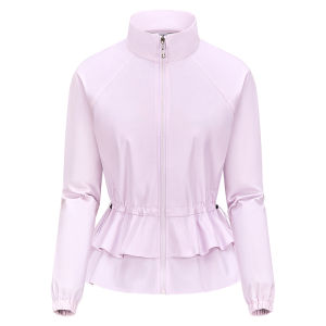 TTYGJ | New UV Protection Long Sleeve Ladies Jacket with Drawstring Waist Ruffles Stand Collar and Zipper