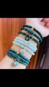 vòng tay nữ dáng chuỗi ngoc lam ngọc tự nhiên mix lu thống lam ngọc charm cầu kim tiền vàng tây charm túi tiền lam ngọc bọc vàng tây trang sức thiết kế đủ hóa đơn thẻ bảo hành