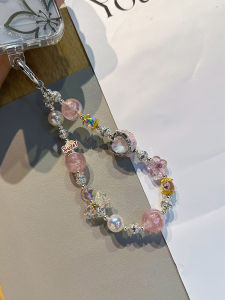 Dreamy Starry Sky Crystal Bead Bracelet Womens Fashion Handmade Mobile Phone Strap Universal Lanyard Short Clip-On Phone Case Accessory