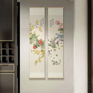 New Chinese Style Decorative Scroll Painting Flower And Bird Tea Room Zen Office Decor Entrance Hall Decoration Artwork