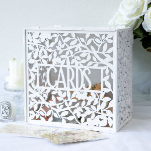 White Wedding Card Box for Hollow Wooden Gift Card Box with Slot DIY Wedding Memory Money Card Box for Wedding Decorations