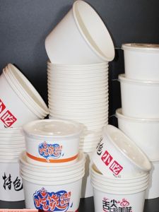 Disposable Packaging Bowl Thickened White with Lid Commercial Take-out Paper Bowl Hot and Sour Rice Noodles Paper Bowl Factory Customized Full Box