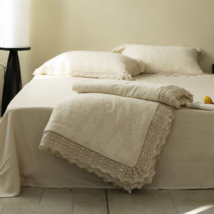 Zijpe Summer Cotton Linen Embroidered Edged Vintage Air Conditioner Thin Quilt Four Piece Set Cool Summer Quilt