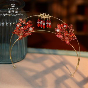 Red Alloy Saintly Crown Traditional Wedding Headwear for Brides Chinese Style Ancient Costume Hair Accessories by Aiswei