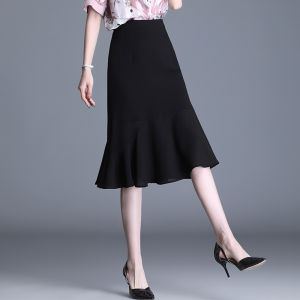 Chiffon High Waist Slimming A-Line Midi Skirt Women Summer New Style Thin High Waist Pleated Bodycon mid Length Skirt