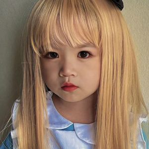 Beige Childrens Wigs Blonde Hair Accessories for Girls Kids Head Coverings Baby Headwear Party Cosplay Performing Show Prop Ostume Headdress Suitable for Ages 2-7