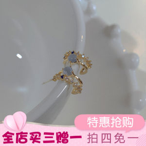 \"Sea Blue Fog\" Retro Super Fairy Mori Style Sterling Silver Blue Opal Stone Ear Studs Womens Exquisite Petite Earrings Ear Clip