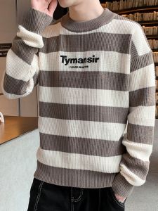 ROMON | Lomond Mens Round Neck Knitwear Winter Fashion Loose Casual Thick Warm Inner Wear Long Sleeve Youth City Style PU Material