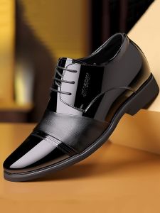 SHIPAILUO | Business Formal Mens Shoes Invisible Heightening Sharp Head Bright Leather Painted Leather Derby Shoes Leather Wedding Shoes