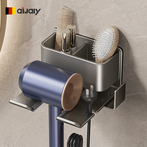 Wall-Mounted Hair Dryer Holder Storage Rack No-Drilling Modern Style Bathroom Corner Shelf Organizer for Home Use Space Saver