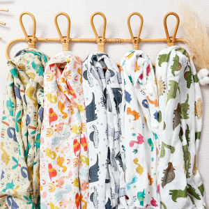 Happyflute ผ้าผ้าใยไผ่นุ่มพิมพ์ลายไดโนเสาร์หนึ่งชิ้นใหม่ผ้าห่มคลุมตัวทารกแรกเกิดแบบมัลติฟังก์ชัน