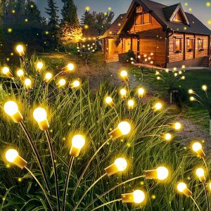 1Pcs Outdoor LED Solar Lights Waterproof Starburst Solar Firefly Lights Lawn Lamp Garden Lamp for Path Landscape Decorative