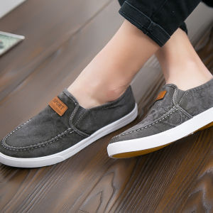 Mens Breathable Canvas Slip-On Shoes Casual Workwear Flat Rubber Sole Low Cut Spring Autumn Collection Comfortable All-Match