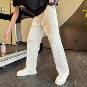 Mens Ice Silk Loose Casual Pants Summer Thin Texture Wide Leg Pants Trendy Brand Casual Straight Leg Long Trousers