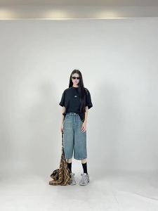 MZVZ | Vintage Blue Denim High Waist Loose Capris