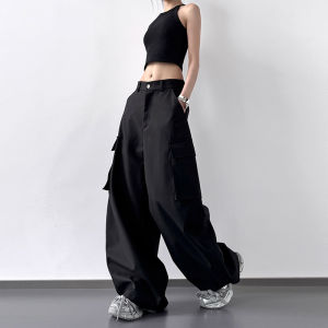 American Style Casual Work Pants Womens High Waist Straight Leg Loose Black Long Trousers Spring Autumn Street Fashion