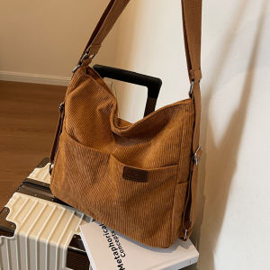 [Three-Purpose Bag] Shoulder-and-Shoulder Messenger Bag Casual Trend Corduroy Large Capacity Student Party Bag