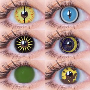 EYESHARE 2 Chiếc Anime Cosplay Màu Kính Áp Tròng Xanh Đỏ Xanh Halloween Trang Điểm Hàng Năm Dùng Một Lần Hema Điên Ống Kính